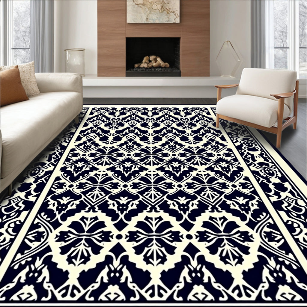 Classic Navy Ivory Organic Scroll Rug