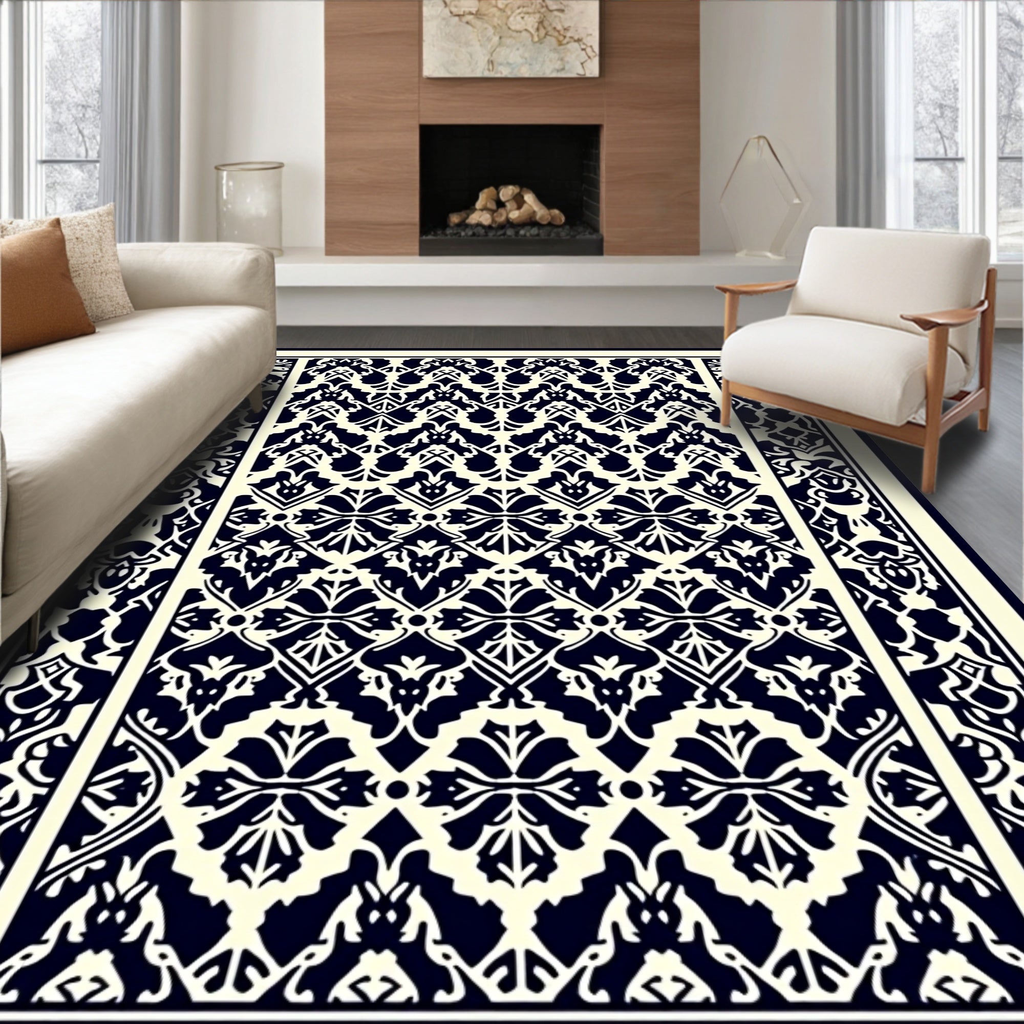 Classic Navy Ivory Organic Scroll Rug