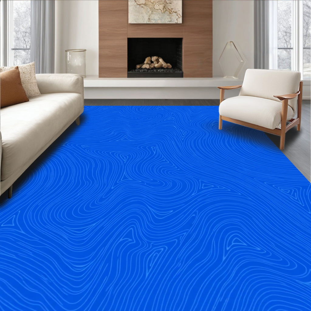 Vibrant Royal Blue Abstract Swirl Rug