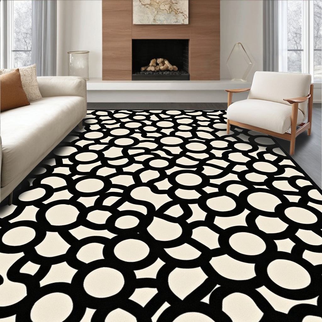 Black and Cream Blossom Cluster Rug
