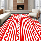Bold Red Striped Wavy Lines Rug