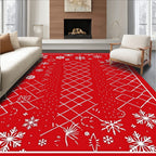 Crimson White Snowflake Geometric Collage Rug