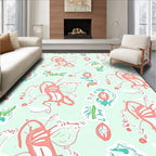 Coral Blue Green Whimsical Sketch Repeat Rug