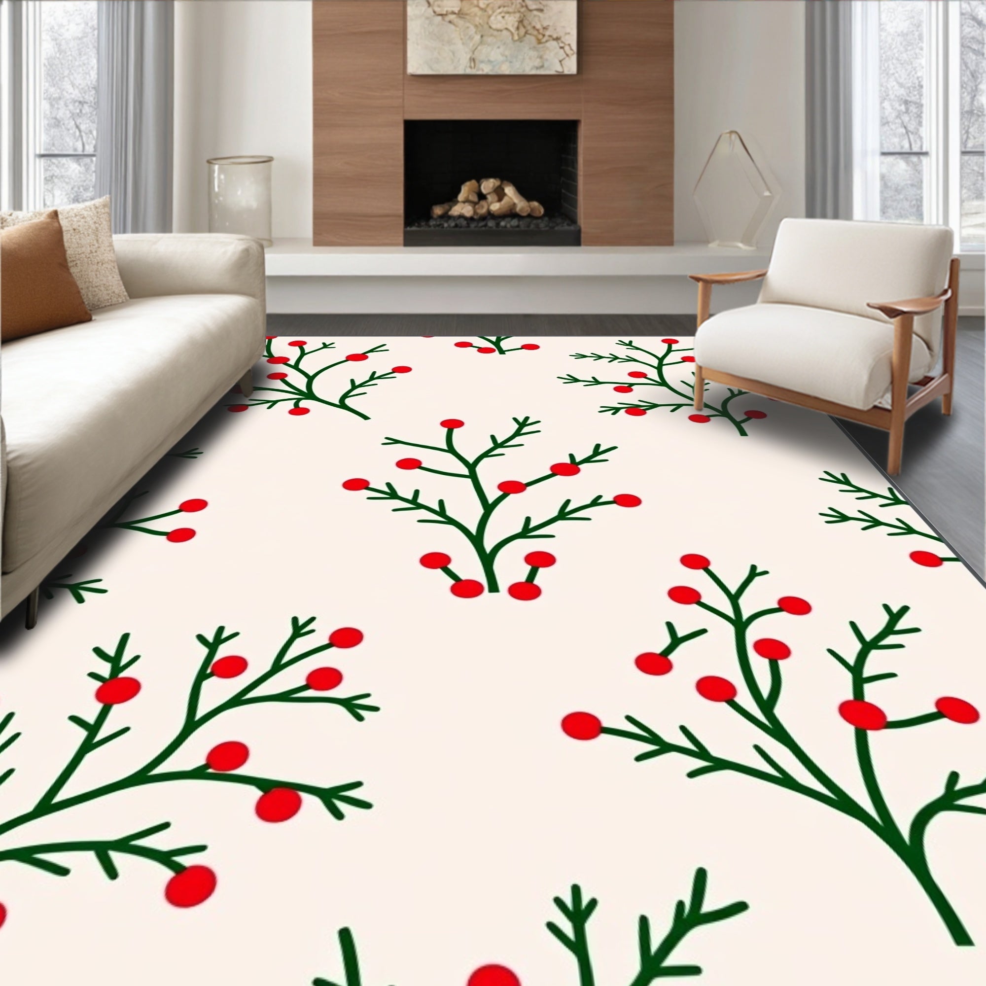 Festive Green Berry Garland Rug