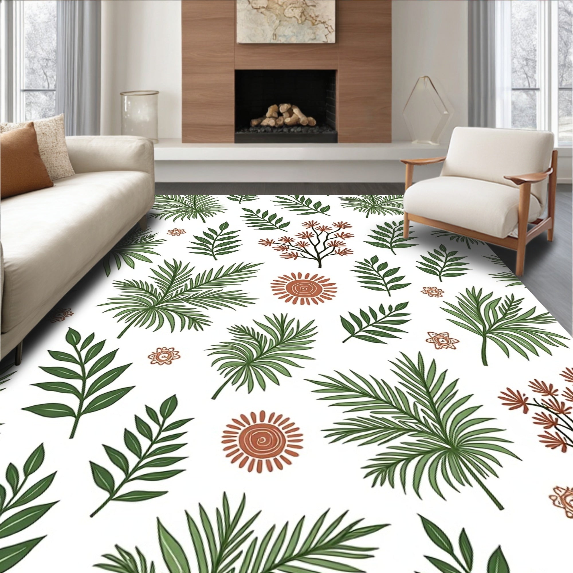 Verdant Palm Leaves Terra Cotta Sun Rug