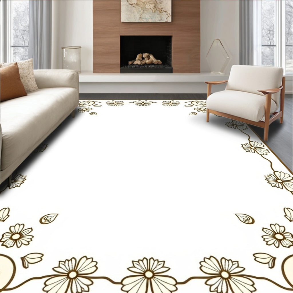 Brown Floral Vine Border Rug