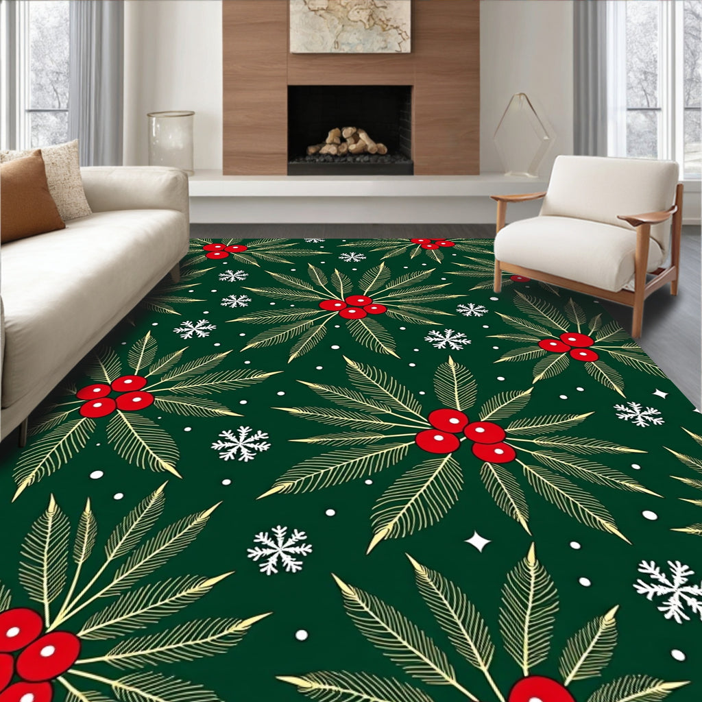 Festive Holly Berry Snowflake Meadow Rug