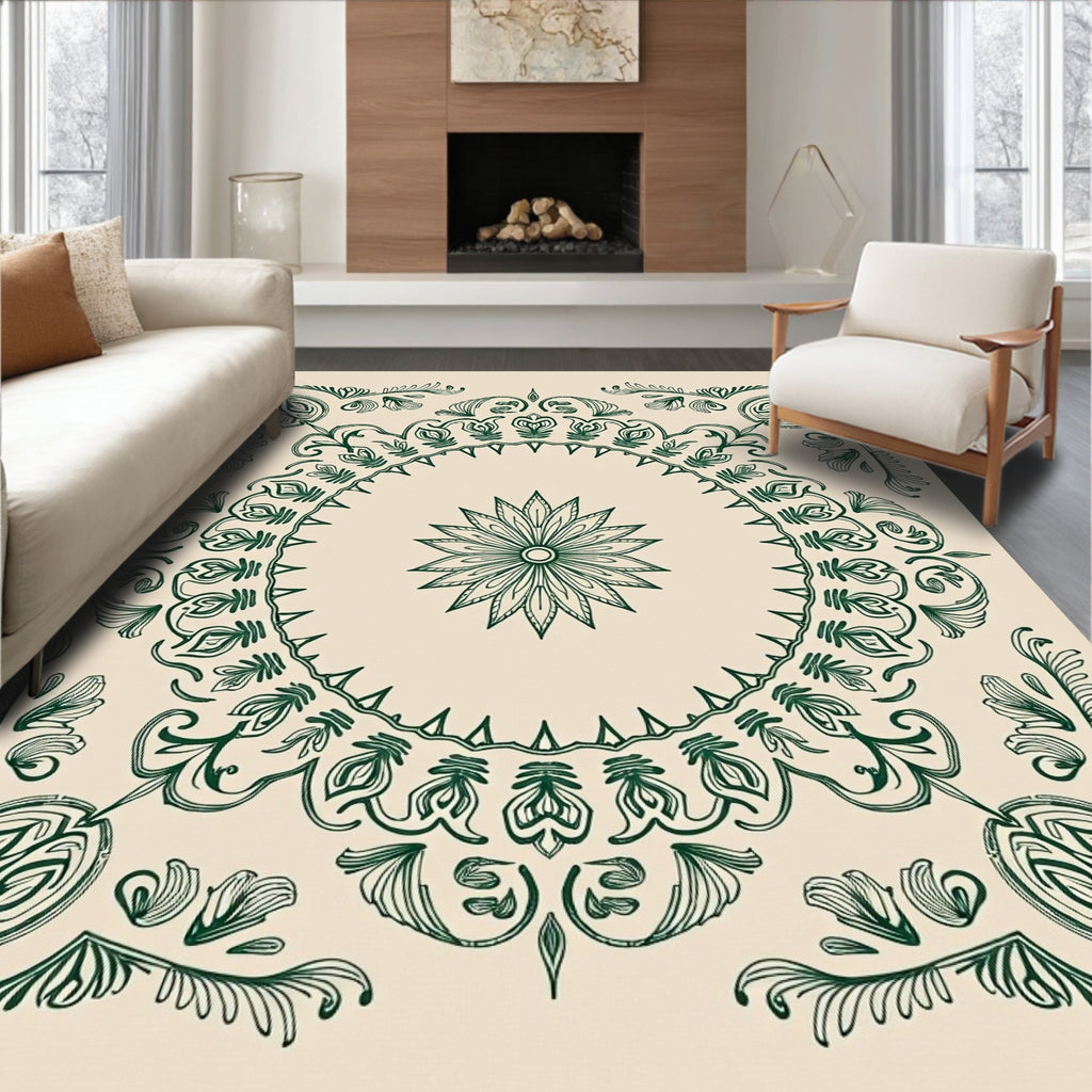 Emerald green botanical medallion tapestry Rug
