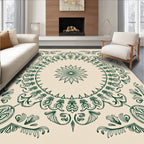 Emerald green botanical medallion tapestry Rug