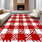 Red White Houndstooth Checkered Rug