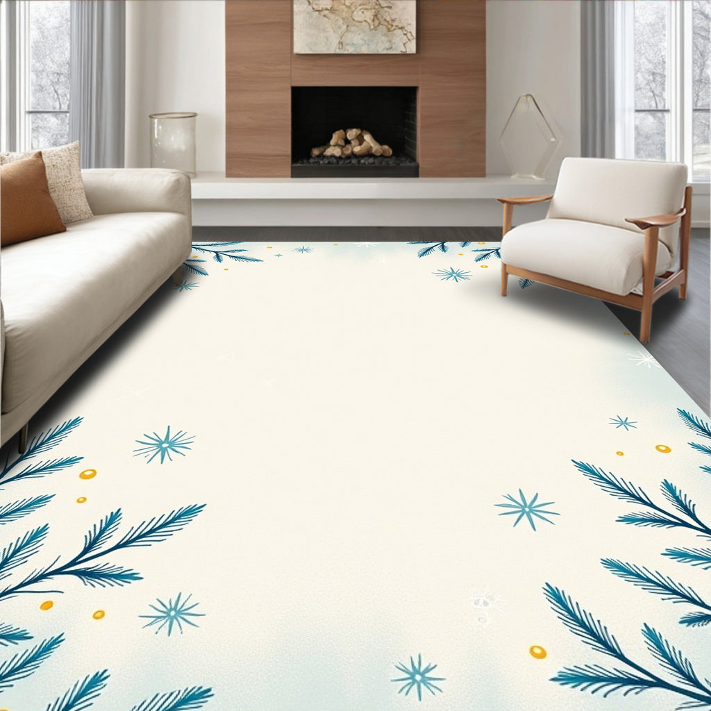 Winter Blue Evergreen Snowflake Accents Rug