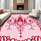 Crimson Ornate Castle Scrollwork Rug