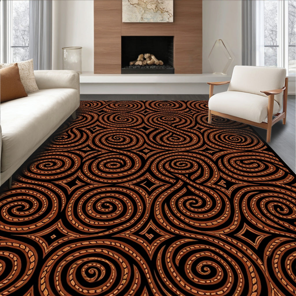 Brown Swirling Tribal Links Rug