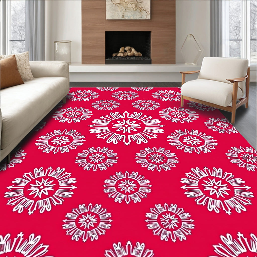 White Floral Sunburst Medallion Red Rug