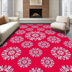 White Floral Sunburst Medallion Red Rug