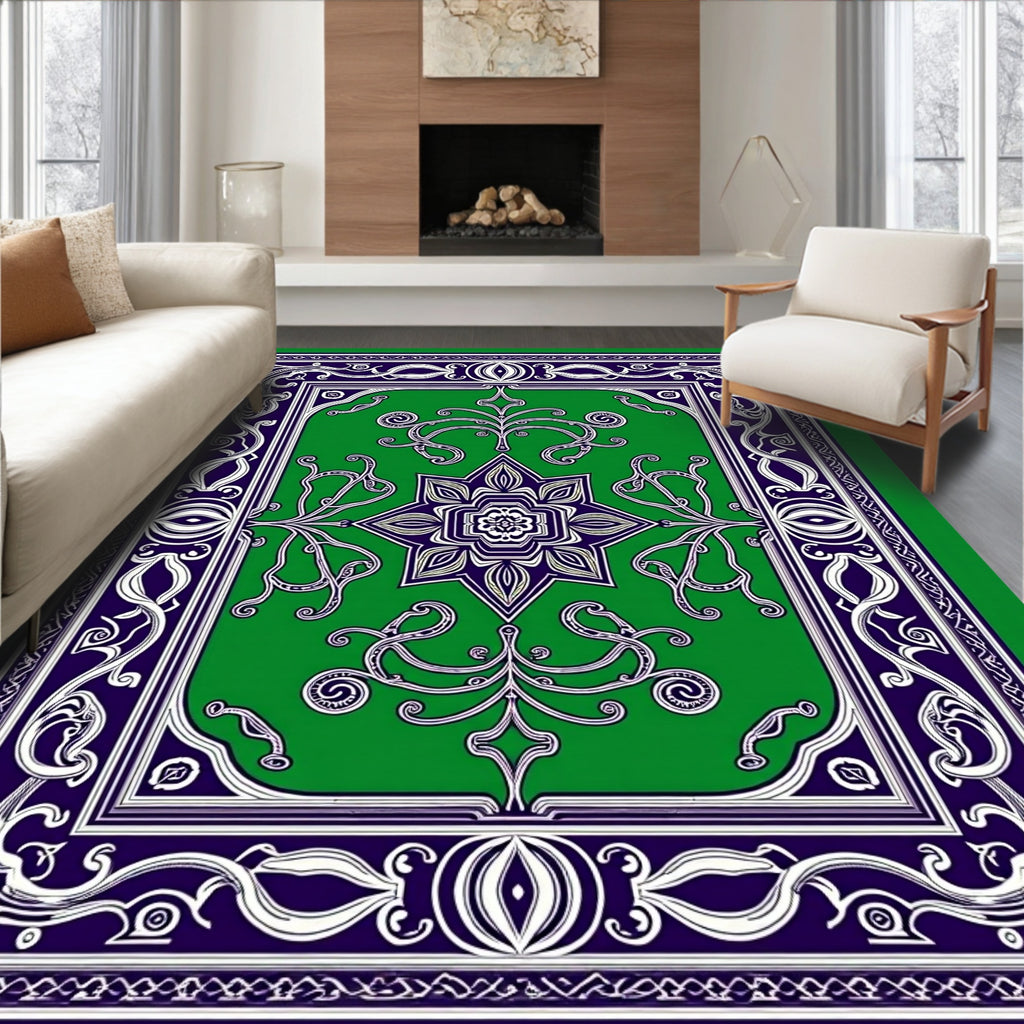 Emerald Green Floral Medallion Border Rug