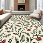 Crimson Floral Fern Branch Rug