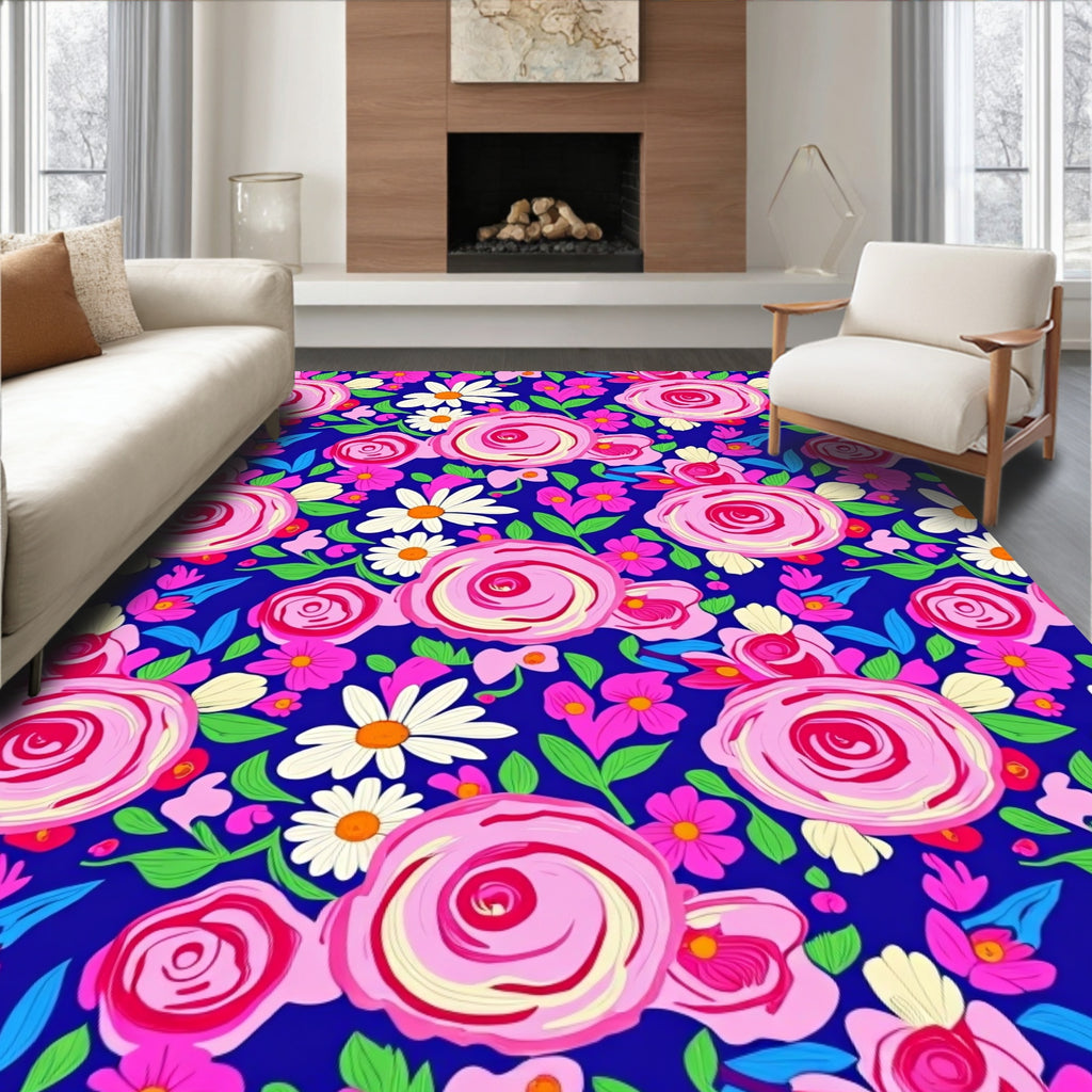 Pink Rose Garden Floral Arrangement Rug