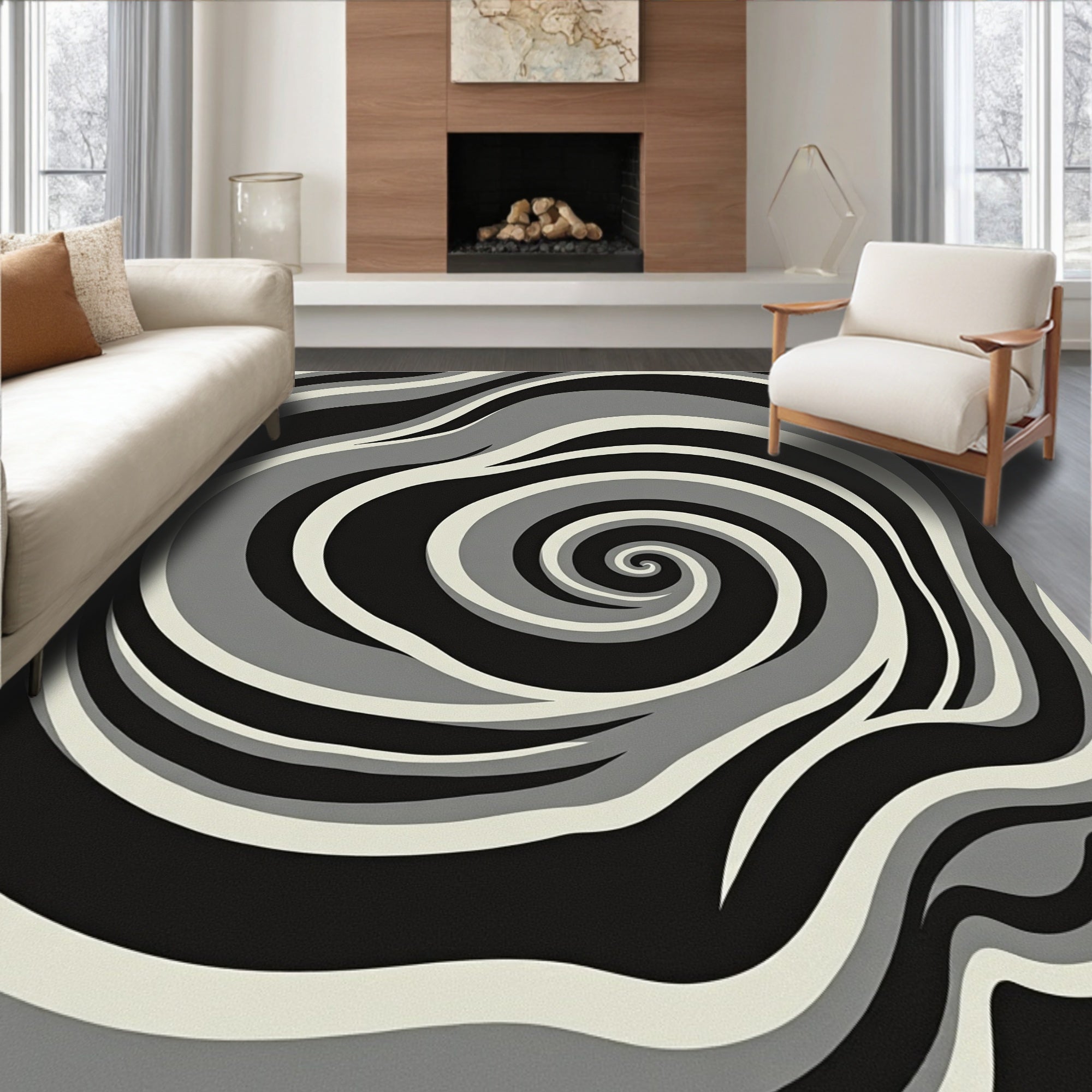 Monochromatic Swirl Abstract Rug
