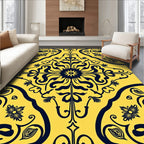 Dark Navy Floral Sunburst Yellow Mandala Rug