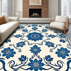 Deep Blue Floral Vine Scroll Rug