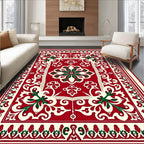 Red Cream Green Floral Medallion Rug