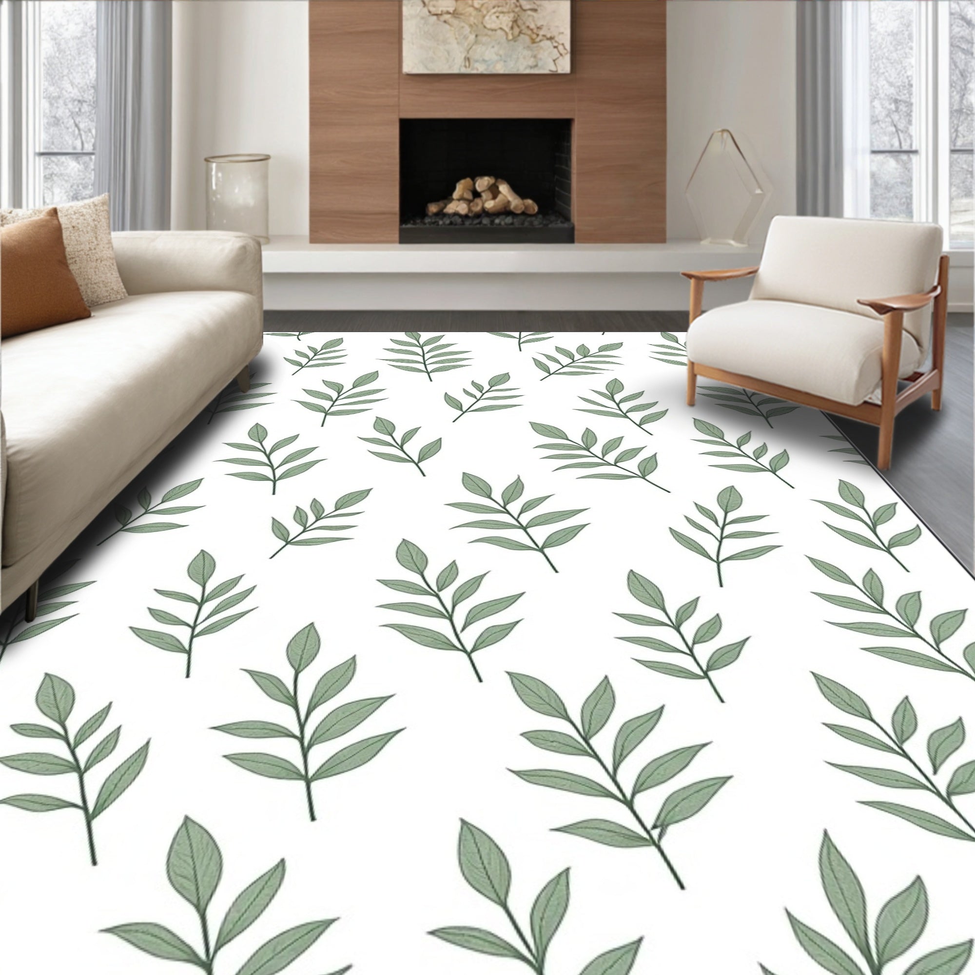 Sage Green Leafy Vine Repeating Rug
