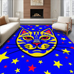 Vibrant Blue Abstract Cat Stars Rug