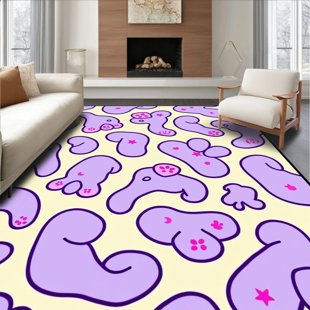 Playful Lavender Blobs Pink Flower Accents Rug