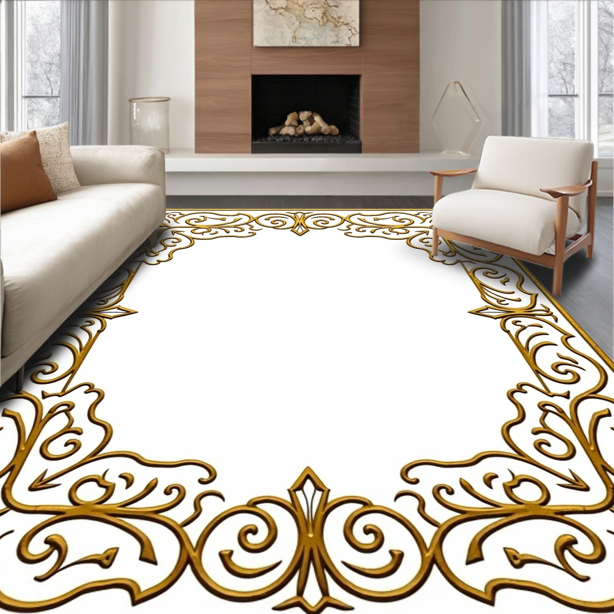 Oshibana Gold Filigree Scrollwork Rug