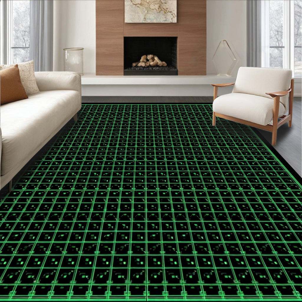 Geometric Black Squares Grid Rug