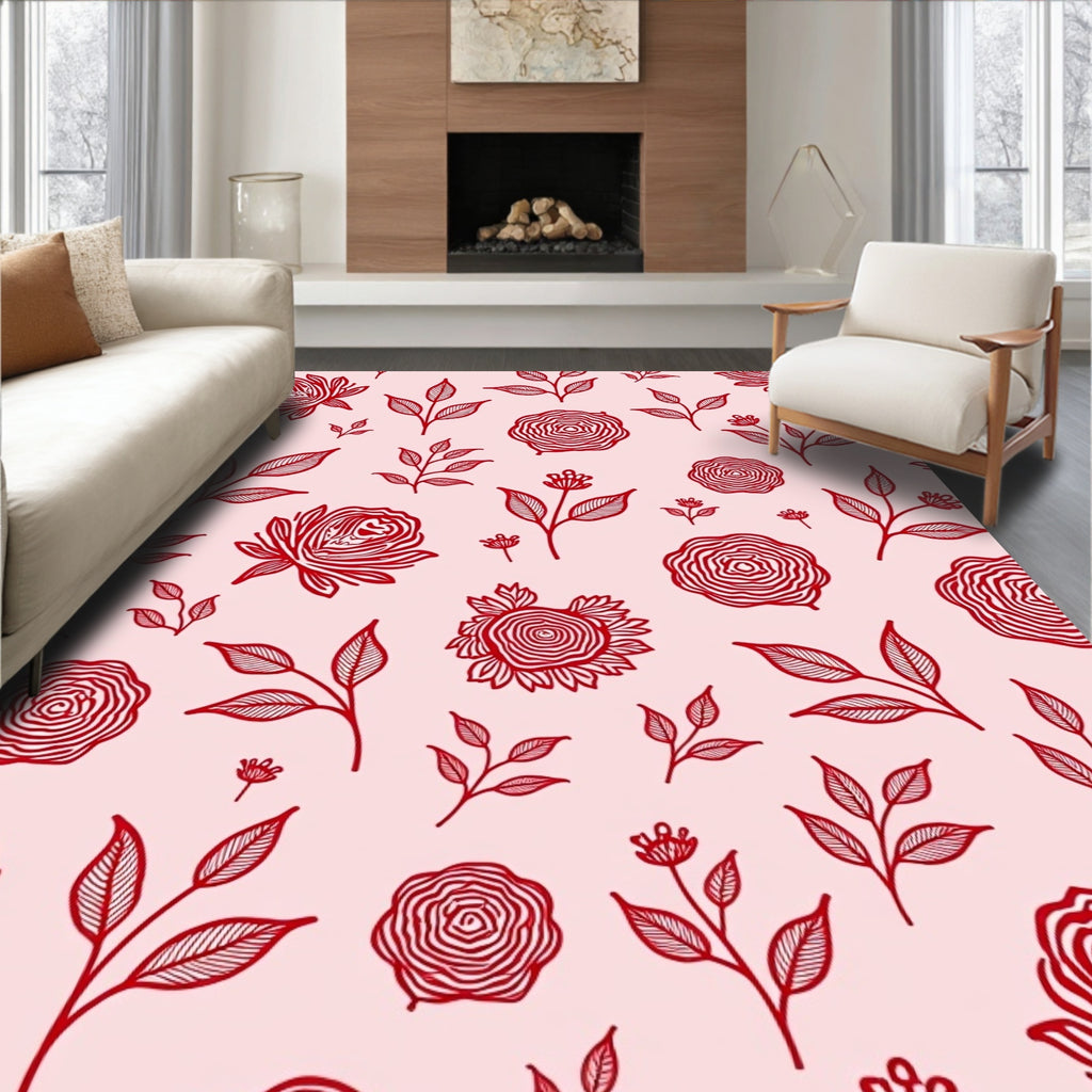 Crimson Floral Vine Botanical Rug