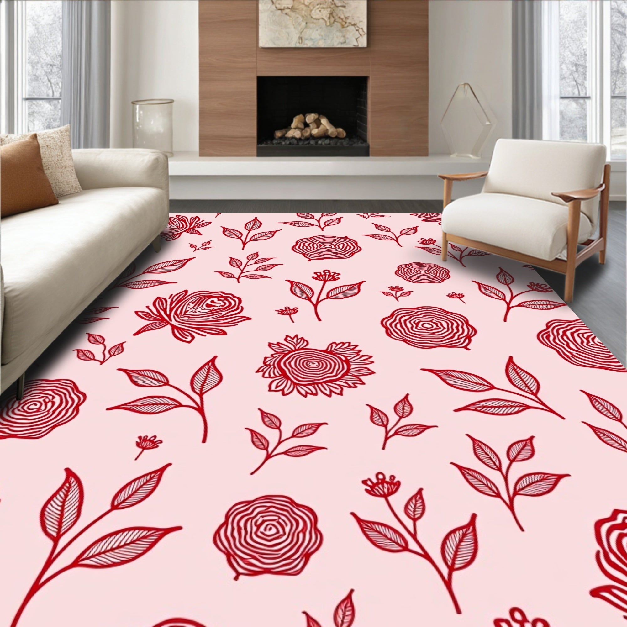 Crimson Floral Vine Botanical Rug