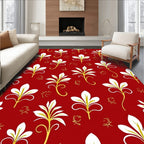 Bold Red White Gold Floral Curlicue Rug