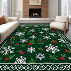Green White Snowflake Holly Border Rug