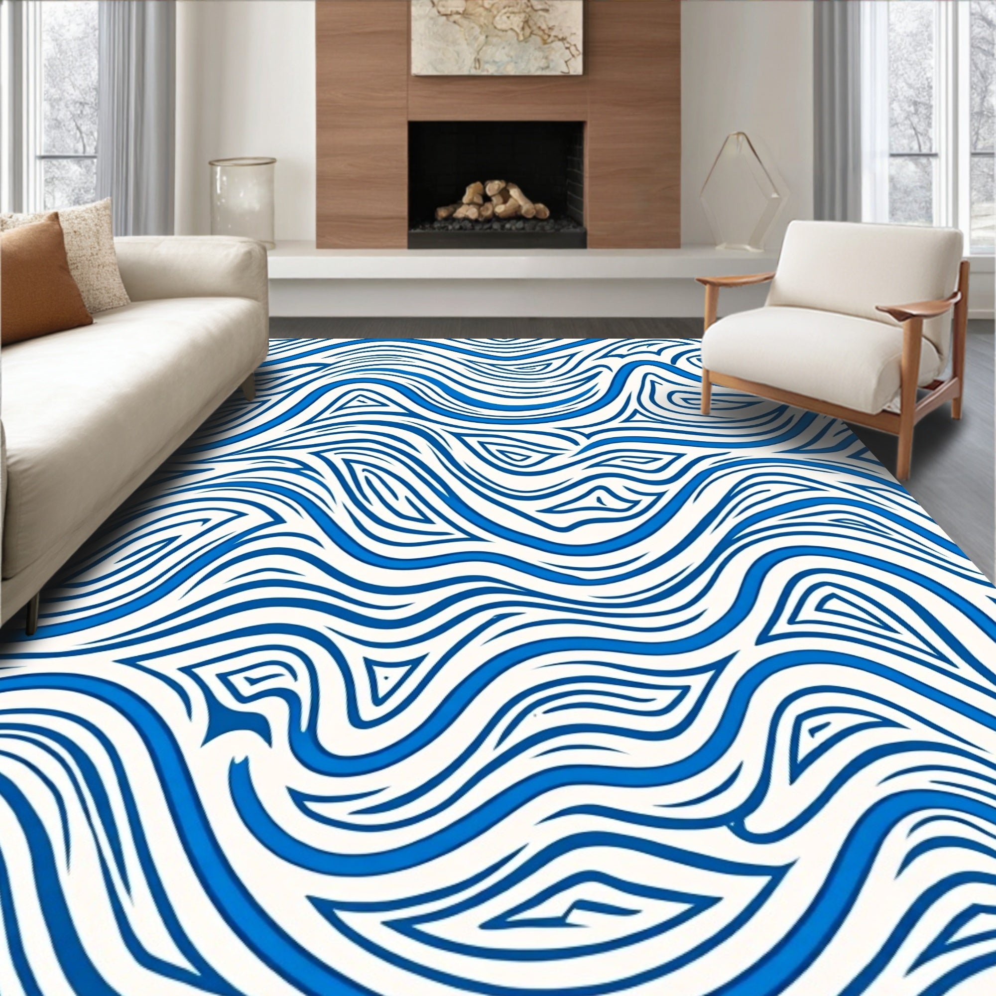 Bold Blue Abstract Swirl Rug