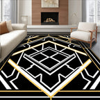 Black Gold White Geometric Deco Rug