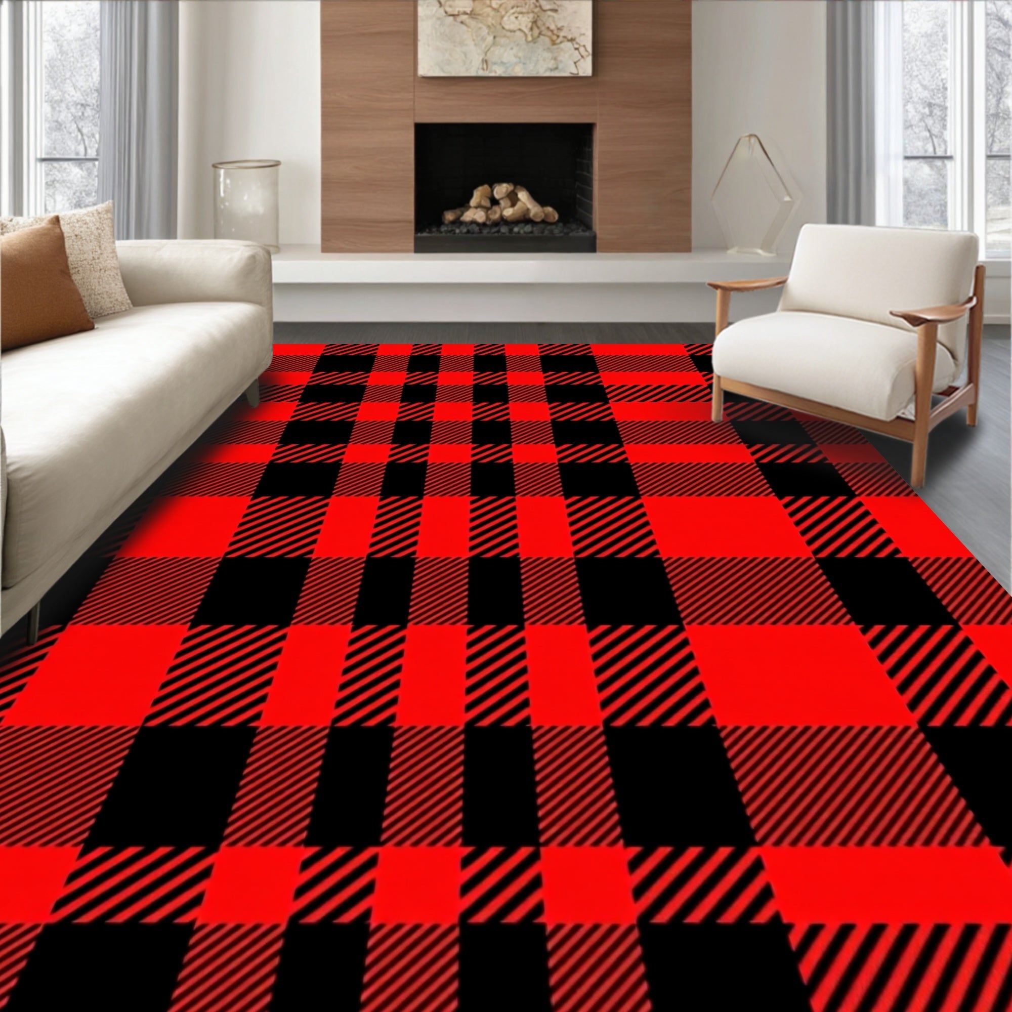 Bold Red Plaid Checks Rug