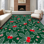 Festive Green Holly Berry Sprigs Rug