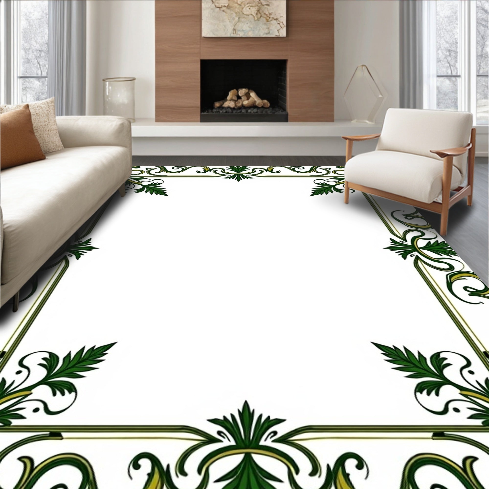 Dark Emerald Vines with Gold Accents Rug