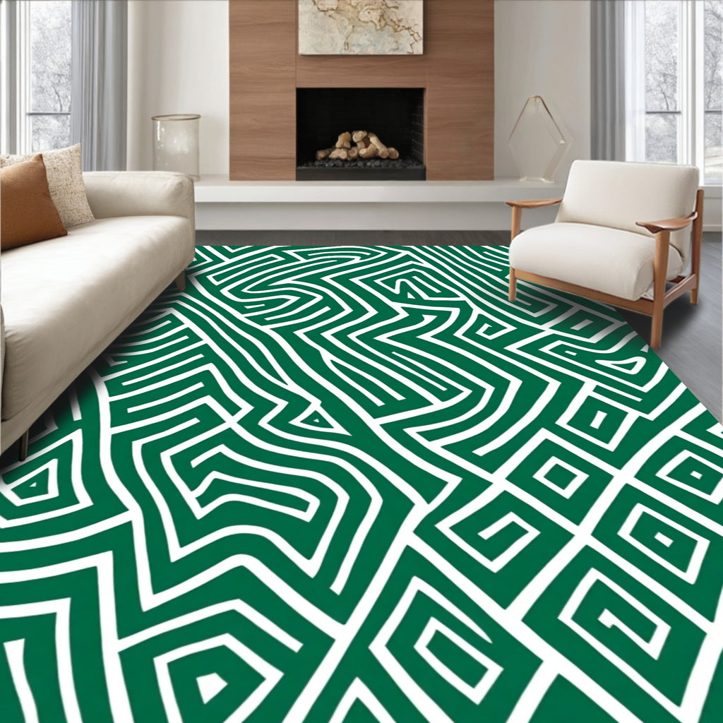 Emerald Green Interlocking Maze Rug