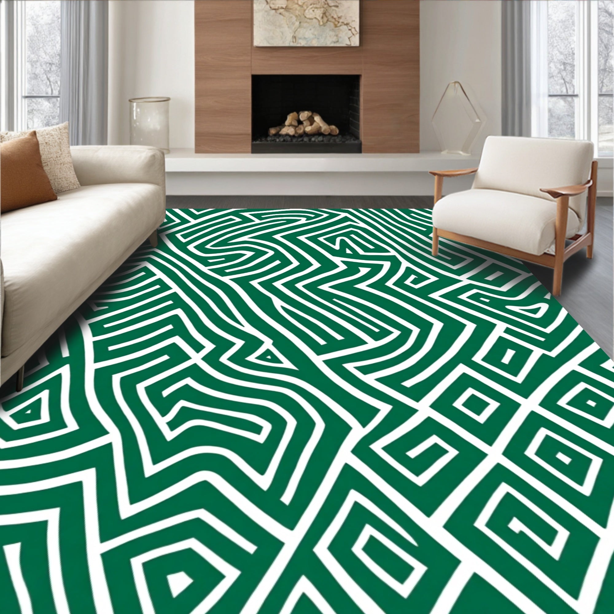 Emerald Green Interlocking Maze Rug