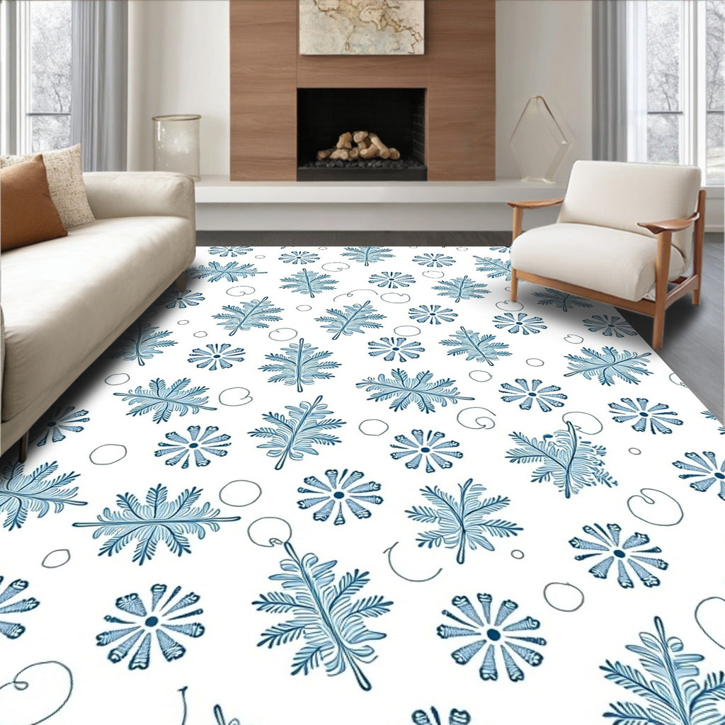 Blue Fern Floral Scattered Rug