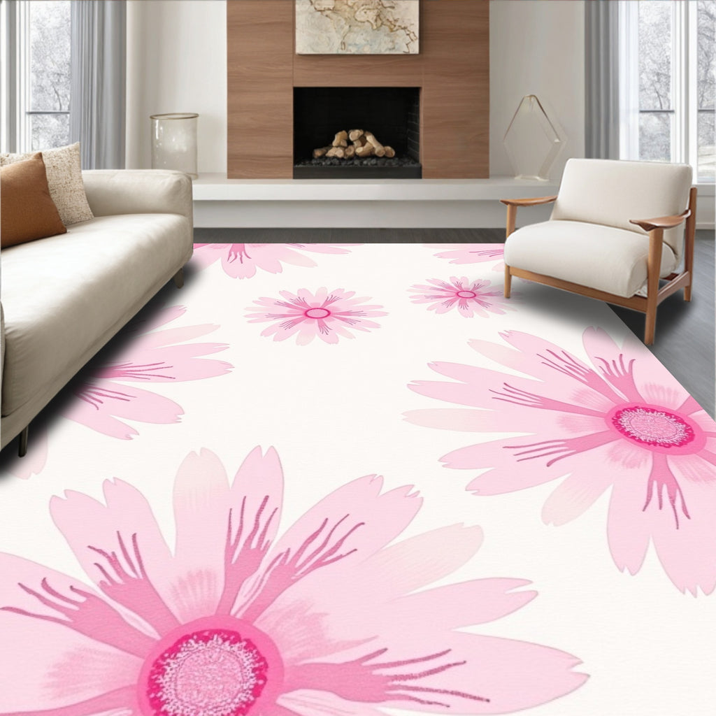 Pink Daisy Meadow Floral Arrangement Rug