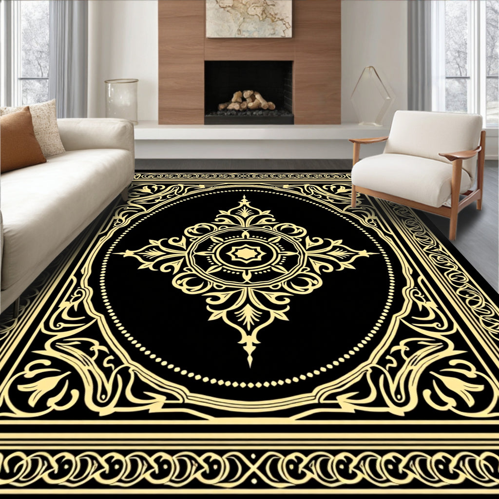 Golden Floral Border Medallion Rug