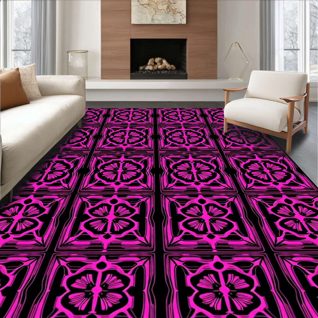 Hot Pink Floral Quatrefoil Blocks Rug