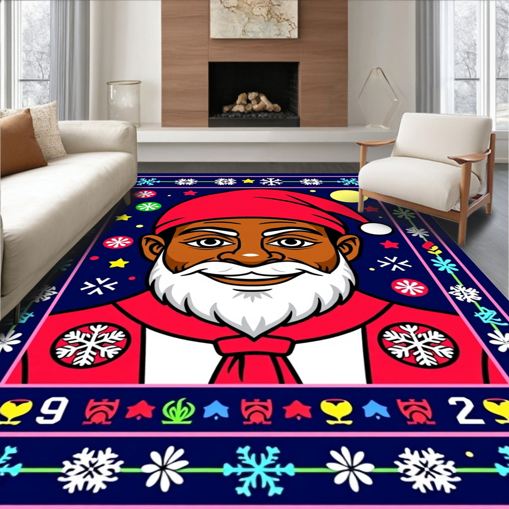 Festive Black Santa Christmas Field Rug