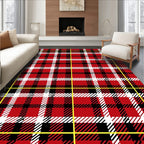 Bold Red Black White Plaid Check Rug