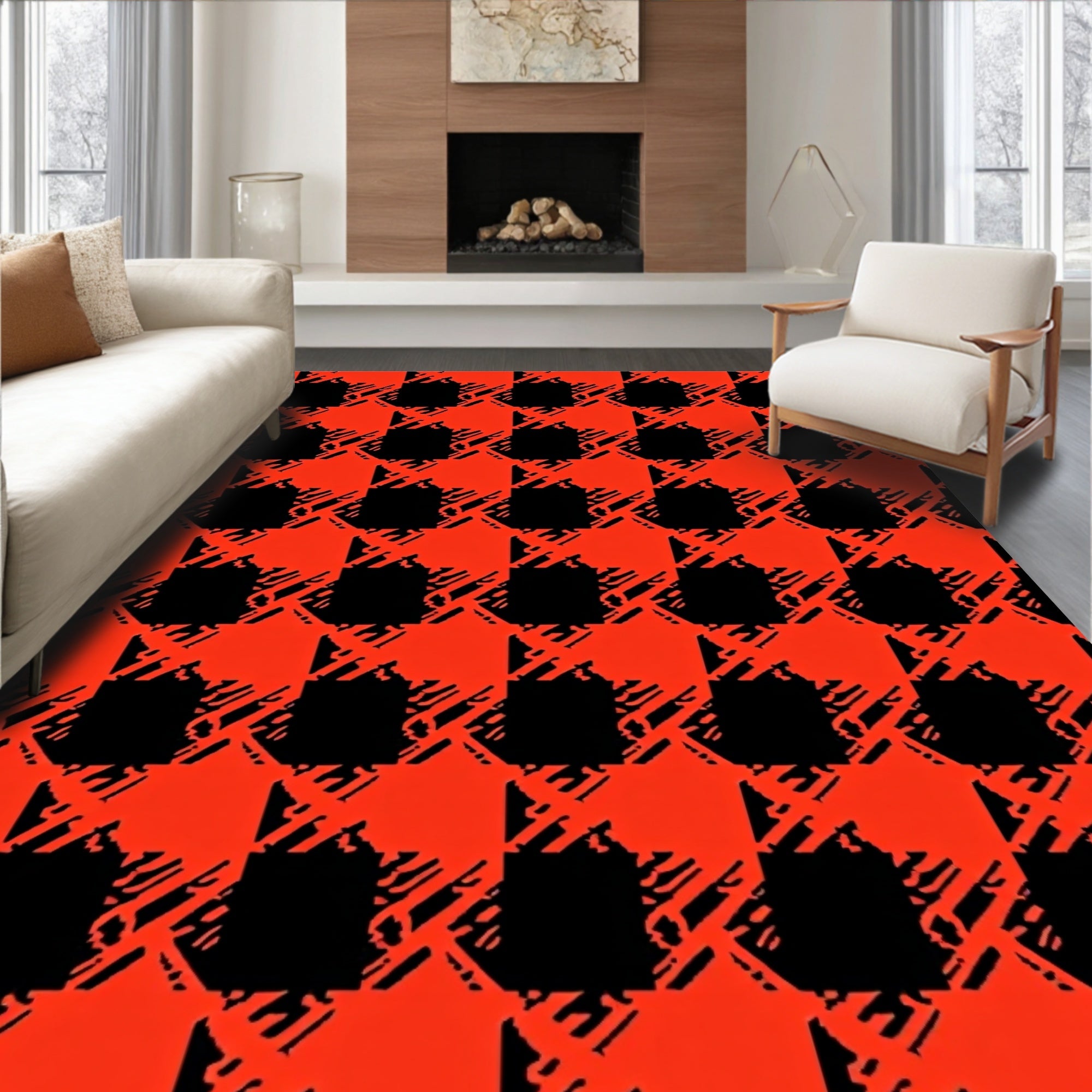 Rustic Red Black Buffalo Check Rug