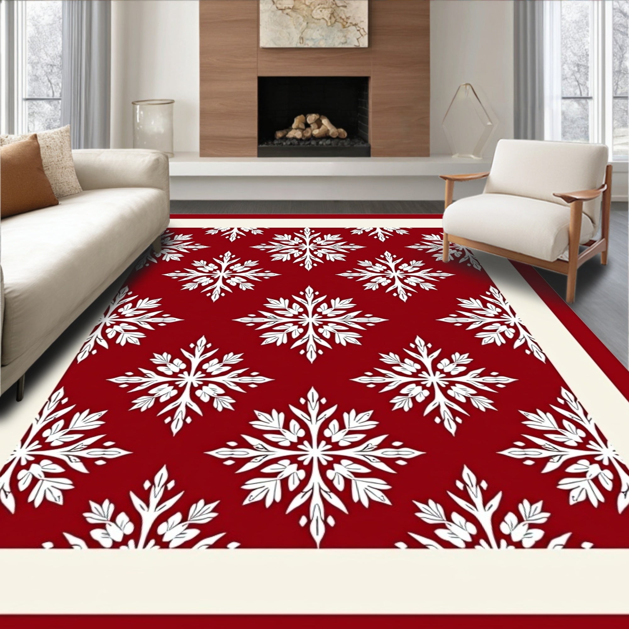 Crimson Snowflakes Repeating Pattern Rug